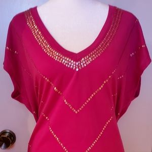 XL Fuchsia Top w/Sequence Women's size 14 Lane Bryant cap sleeve